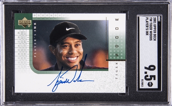 2001 Upper Deck Golf "Players Ink" #TW Tiger Woods Signed Rookie Card – SGC MT+ 9.5